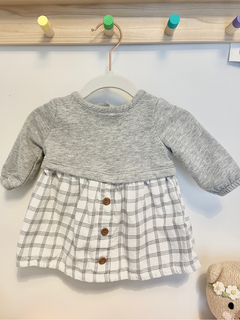 Carters Baby Girl 3 Month Grey Knit Top & Plaid Skirt Baby Dress